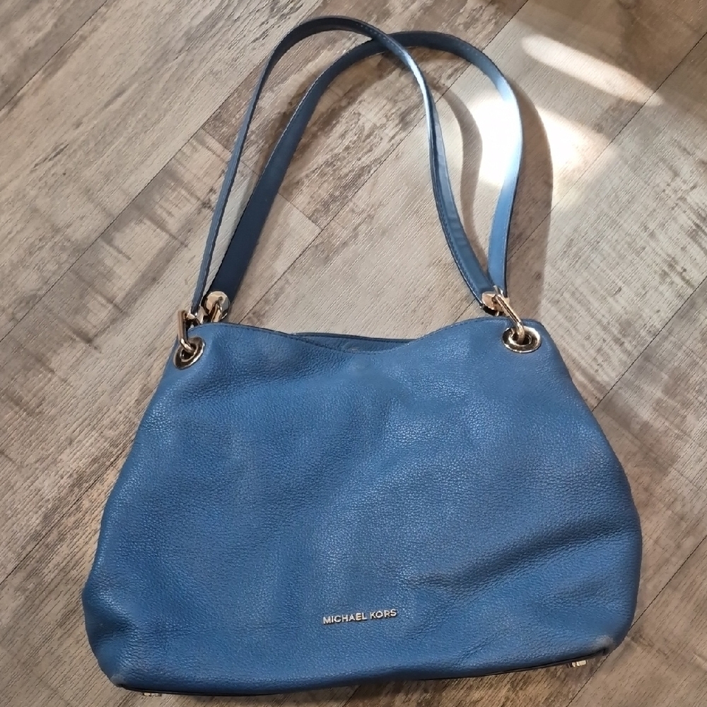Michael Kors Indigo Pebbled Leather Shoulder Bag with Gold Hardware